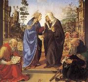Virgin Marie besokelse with St. Nicholas and St. Antonius, Piero di Cosimo